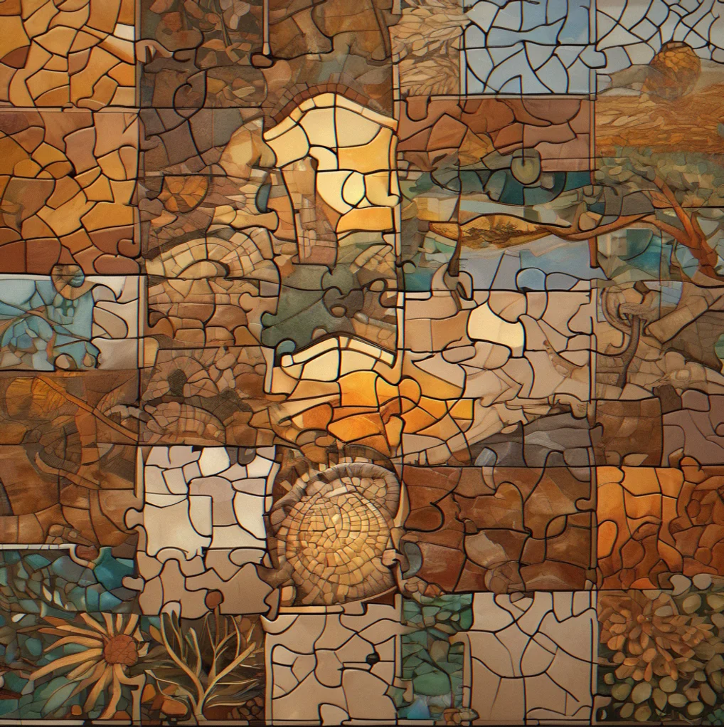Progression of puzzle complexity showing symbol repetition and color relationship patterns evolving across regions